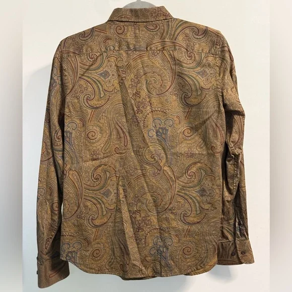 Lauren Ralph Lauren Paisley Cotton Button Down Shirt Brown Green M Heritage Prep - Picture 11 of 17
